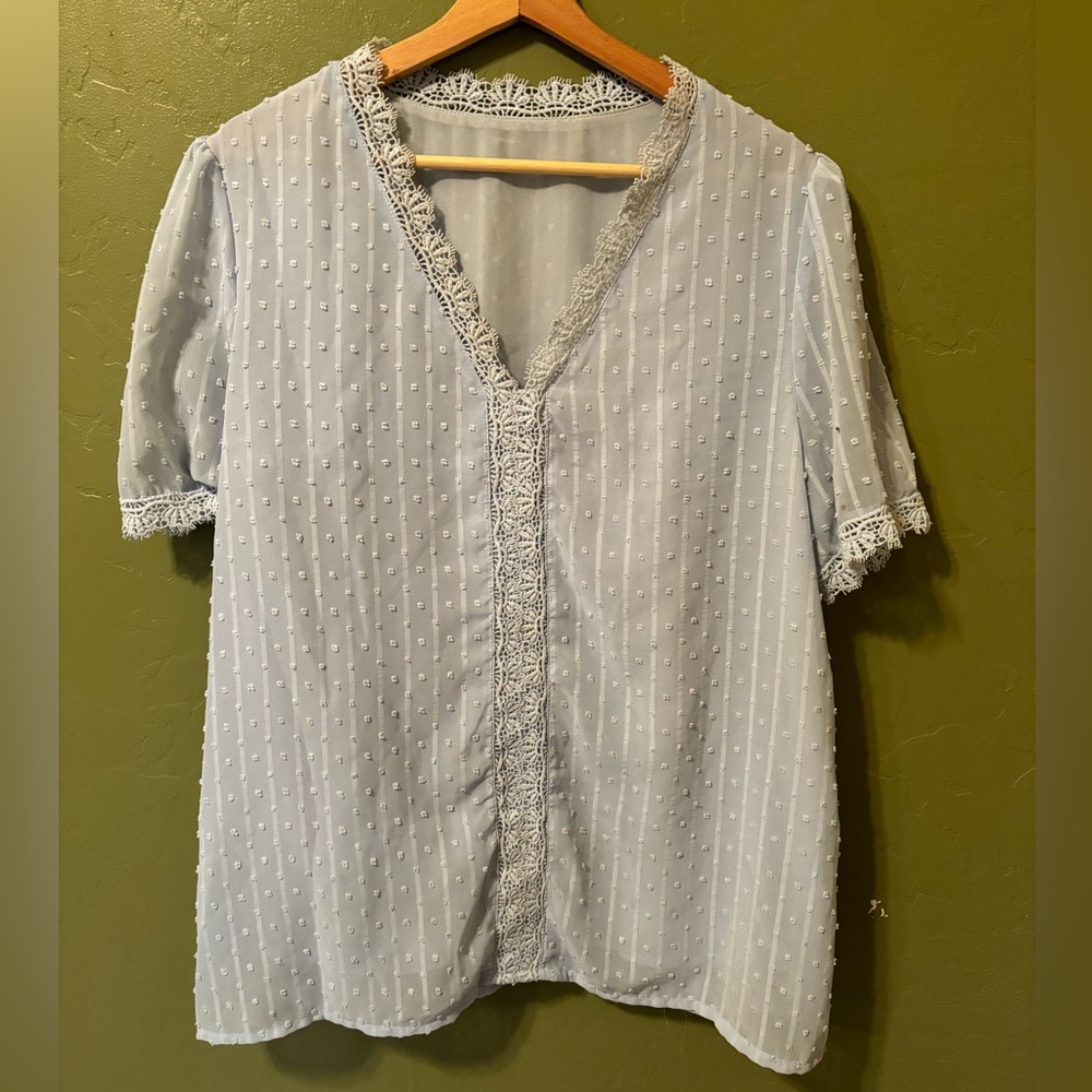Light Blue Lace Edge Blouse